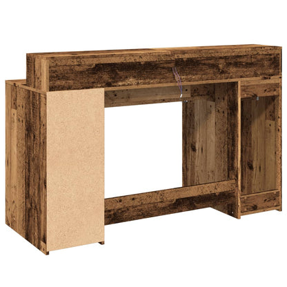 LED-Lit Desk in Rustic Wood Finish, 140x55x91 cm, Engineered Wood