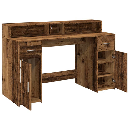 LED-Lit Desk in Rustic Wood Finish, 140x55x91 cm, Engineered Wood