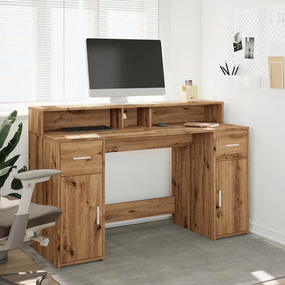 Artisan Oak Desk with LED Lights, 140x55x91 cm, Engineered Wood