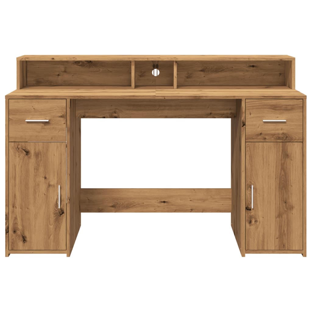 Artisan Oak Desk with LED Lights, 140x55x91 cm, Engineered Wood