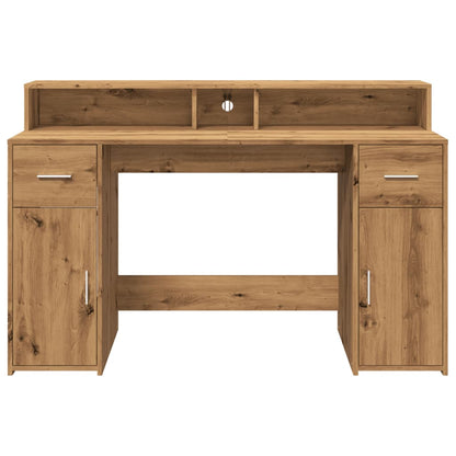 Artisan Oak Desk with LED Lights, 140x55x91 cm, Engineered Wood