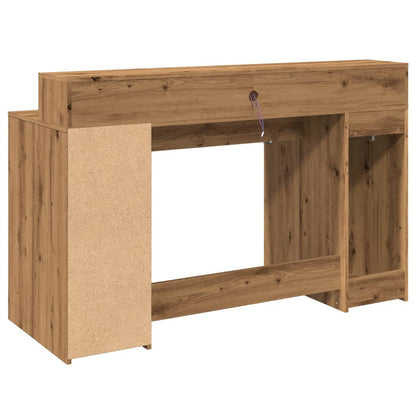 Artisan Oak Desk with LED Lights, 140x55x91 cm, Engineered Wood