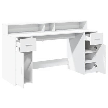 White Engineered Wood Desk with LED Lights - 160x55x91 cm