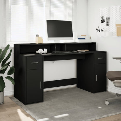 Black Engineered Wood Desk with LED Lights, 160x55x91 cm