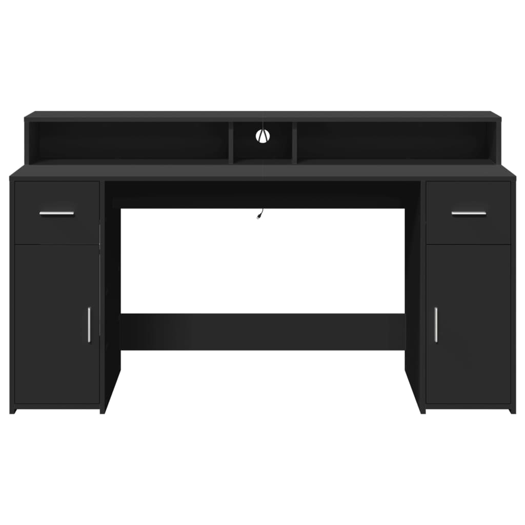 Black Engineered Wood Desk with LED Lights, 160x55x91 cm