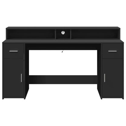 Black Engineered Wood Desk with LED Lights, 160x55x91 cm