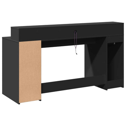 Black Engineered Wood Desk with LED Lights, 160x55x91 cm