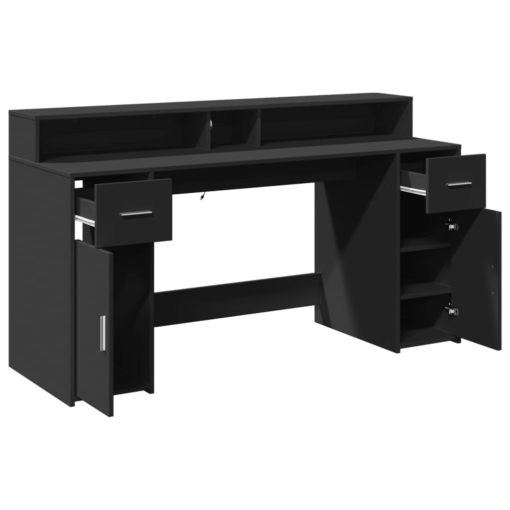 Black Engineered Wood Desk with LED Lights, 160x55x91 cm