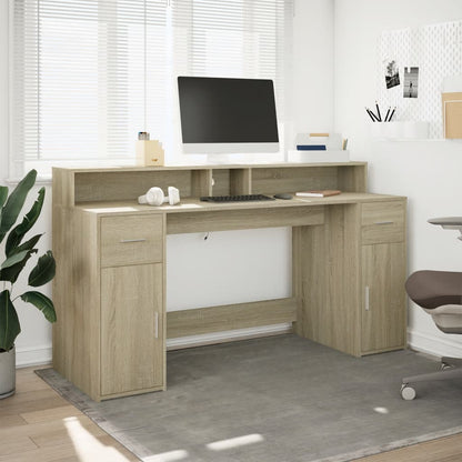 Sonoma Oak Desk 160x55x91 cm with LED Lights, Engineered Wood