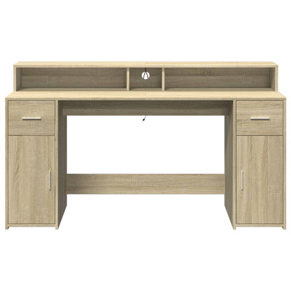 Sonoma Oak Desk 160x55x91 cm with LED Lights, Engineered Wood