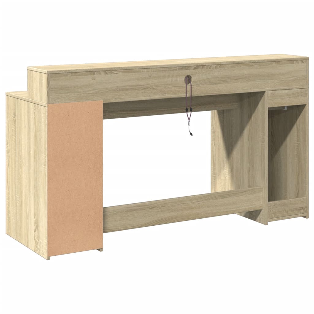 Sonoma Oak Desk 160x55x91 cm with LED Lights, Engineered Wood