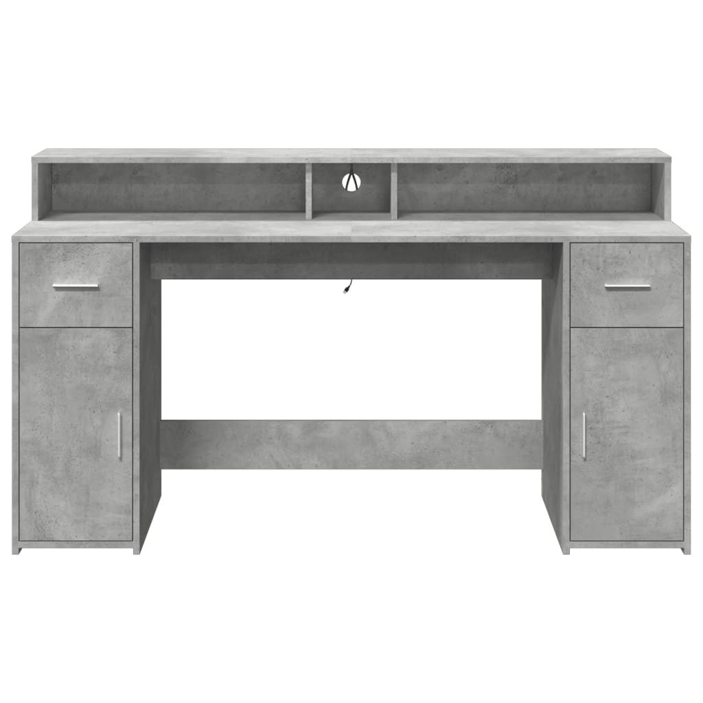 Concrete Grey Engineered Wood Desk with LED Lights, 160x55x91 cm