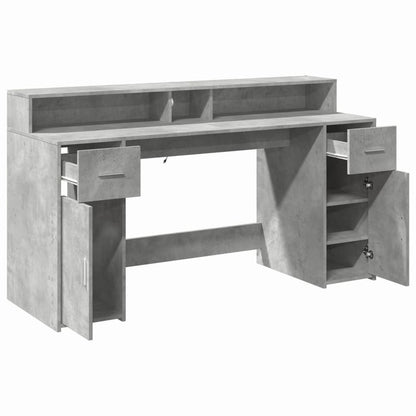 Concrete Grey Engineered Wood Desk with LED Lights, 160x55x91 cm