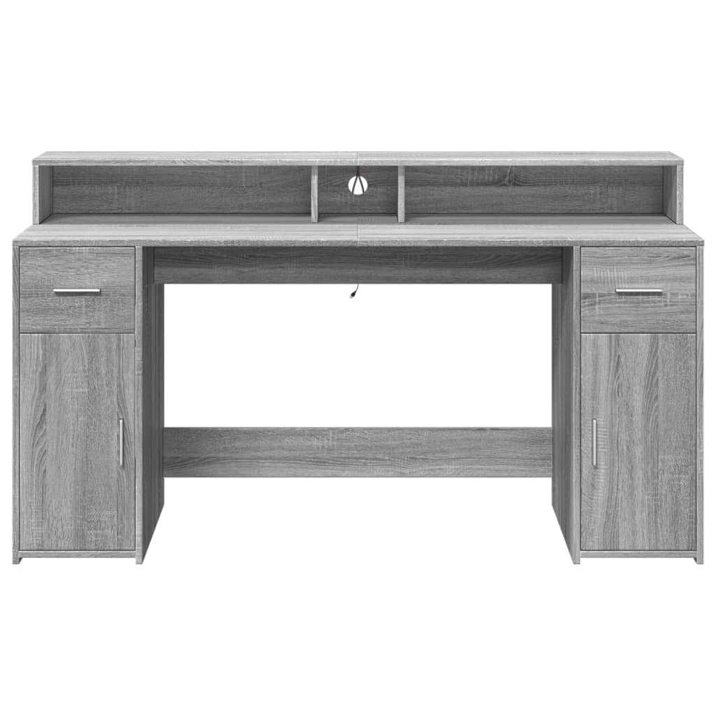 Grey Sonoma Engineered Wood Desk with LED Lights - 160x55x91 cm