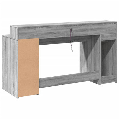 Grey Sonoma Engineered Wood Desk with LED Lights - 160x55x91 cm