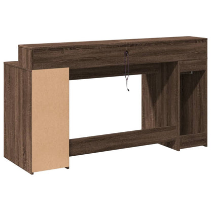 Brown Oak Desk with LED Lights, 160x55x91 cm - Engineered Wood