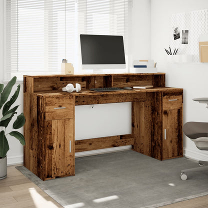 Rustic LED Desk, Old Wood Finish, 160x55x91 cm, Engineered Wood