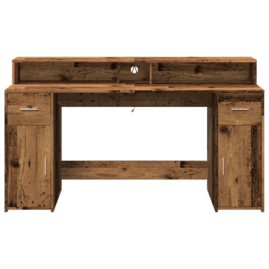Rustic LED Desk, Old Wood Finish, 160x55x91 cm, Engineered Wood