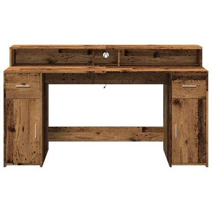 Rustic LED Desk, Old Wood Finish, 160x55x91 cm, Engineered Wood