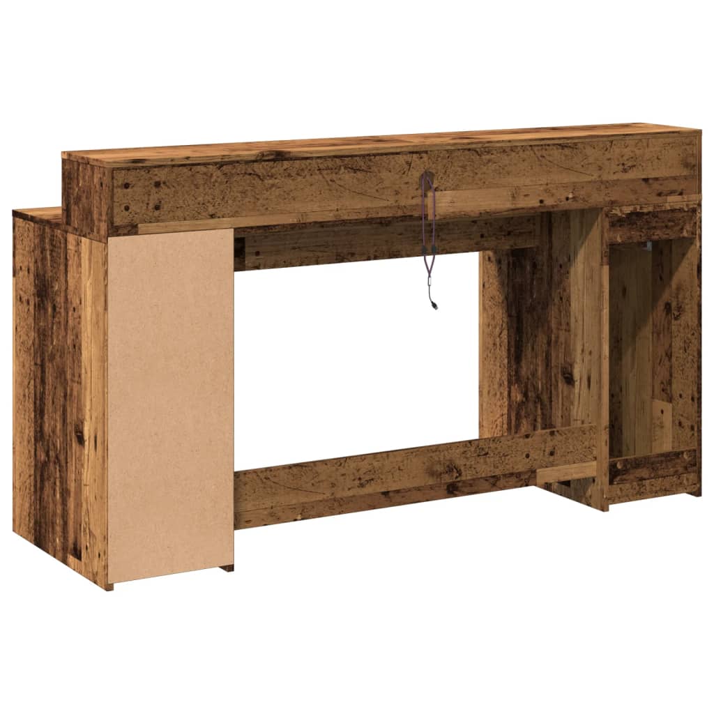Rustic LED Desk, Old Wood Finish, 160x55x91 cm, Engineered Wood