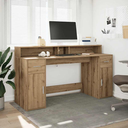 Artisan Oak Desk 160x55x91 cm with LED Lights - Engineered Wood