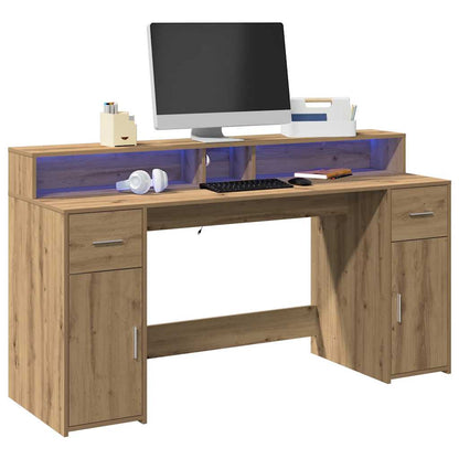 Artisan Oak Desk 160x55x91 cm with LED Lights - Engineered Wood