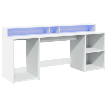 White Engineered Wood Desk with LED Lights - 200x55x91 cm
