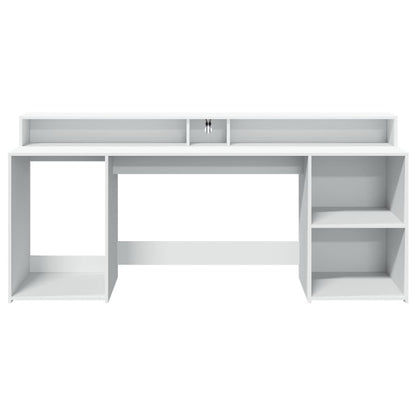 White Engineered Wood Desk with LED Lights - 200x55x91 cm