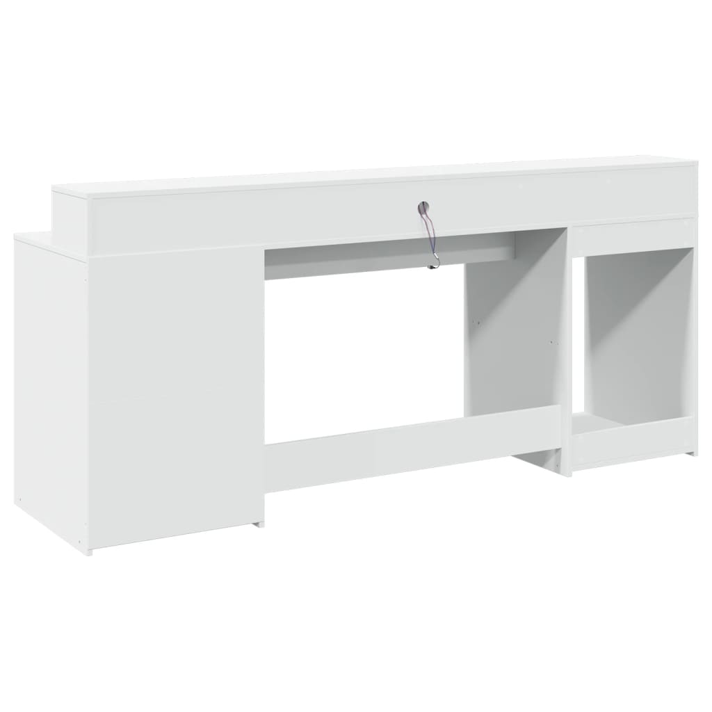White Engineered Wood Desk with LED Lights - 200x55x91 cm