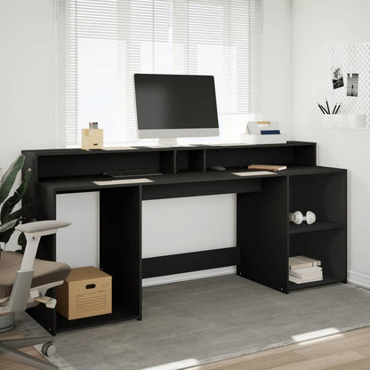 Black Engineered Wood Desk with LED Lights, 200x55x91 cm