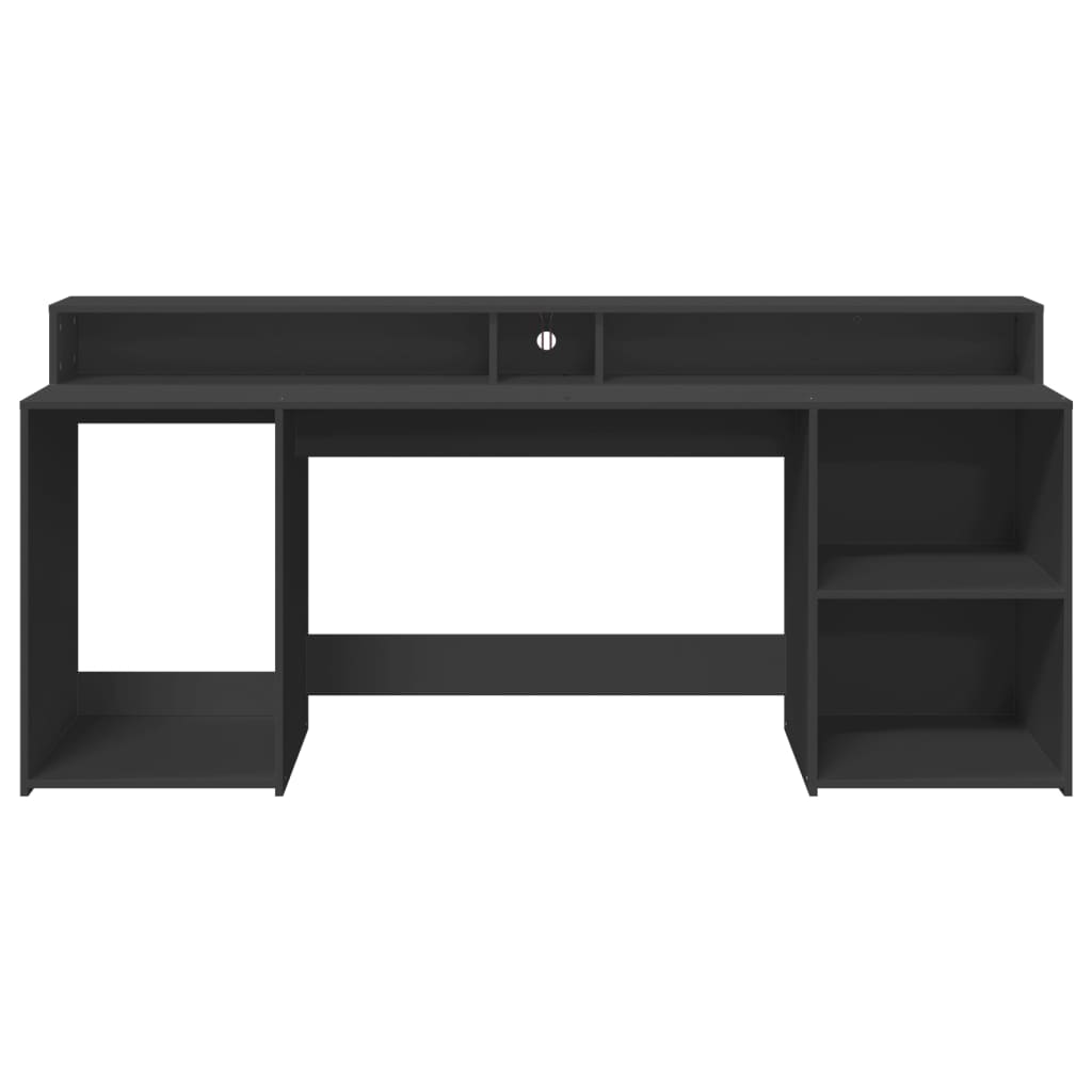 Black Engineered Wood Desk with LED Lights, 200x55x91 cm