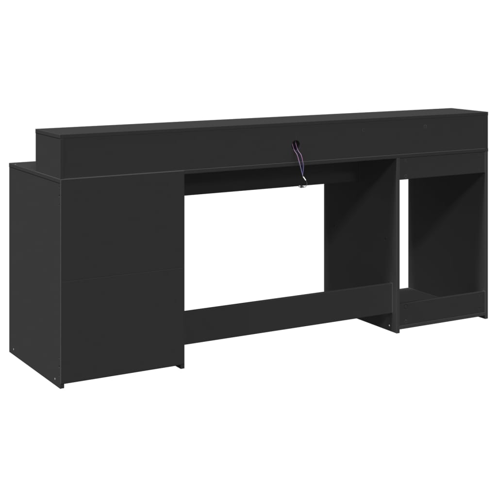 Black Engineered Wood Desk with LED Lights, 200x55x91 cm