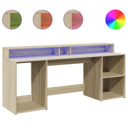 Sonoma Oak Desk 200cm with LED Lights - Engineered Wood