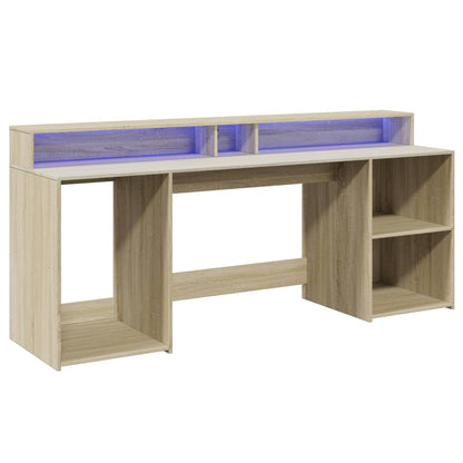 Sonoma Oak Desk 200cm with LED Lights - Engineered Wood