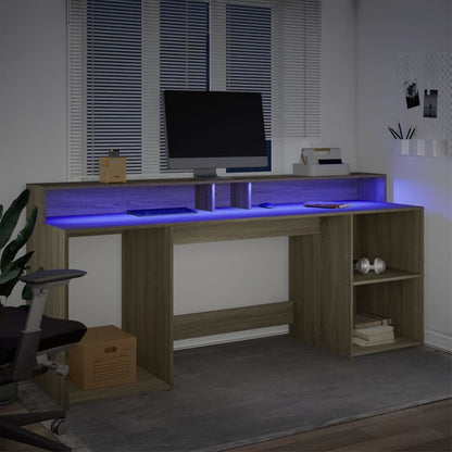 Sonoma Oak Desk 200cm with LED Lights - Engineered Wood