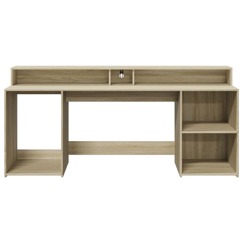 Sonoma Oak Desk 200cm with LED Lights - Engineered Wood