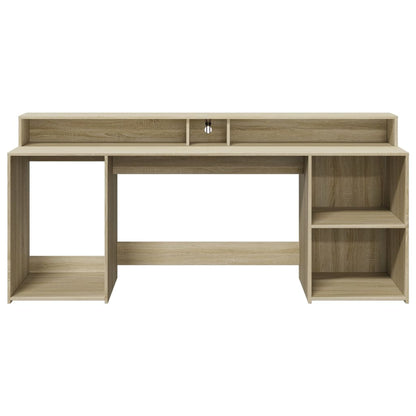 Sonoma Oak Desk 200cm with LED Lights - Engineered Wood