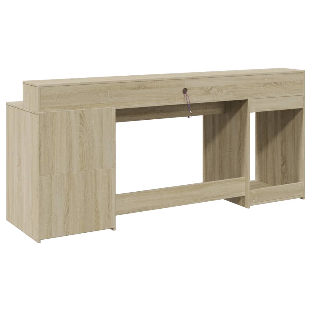 Sonoma Oak Desk 200cm with LED Lights - Engineered Wood