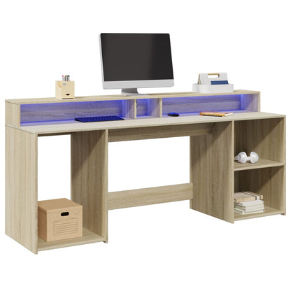 Sonoma Oak Desk 200cm with LED Lights - Engineered Wood