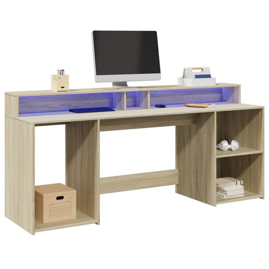 Sonoma Oak Desk 200cm with LED Lights - Engineered Wood