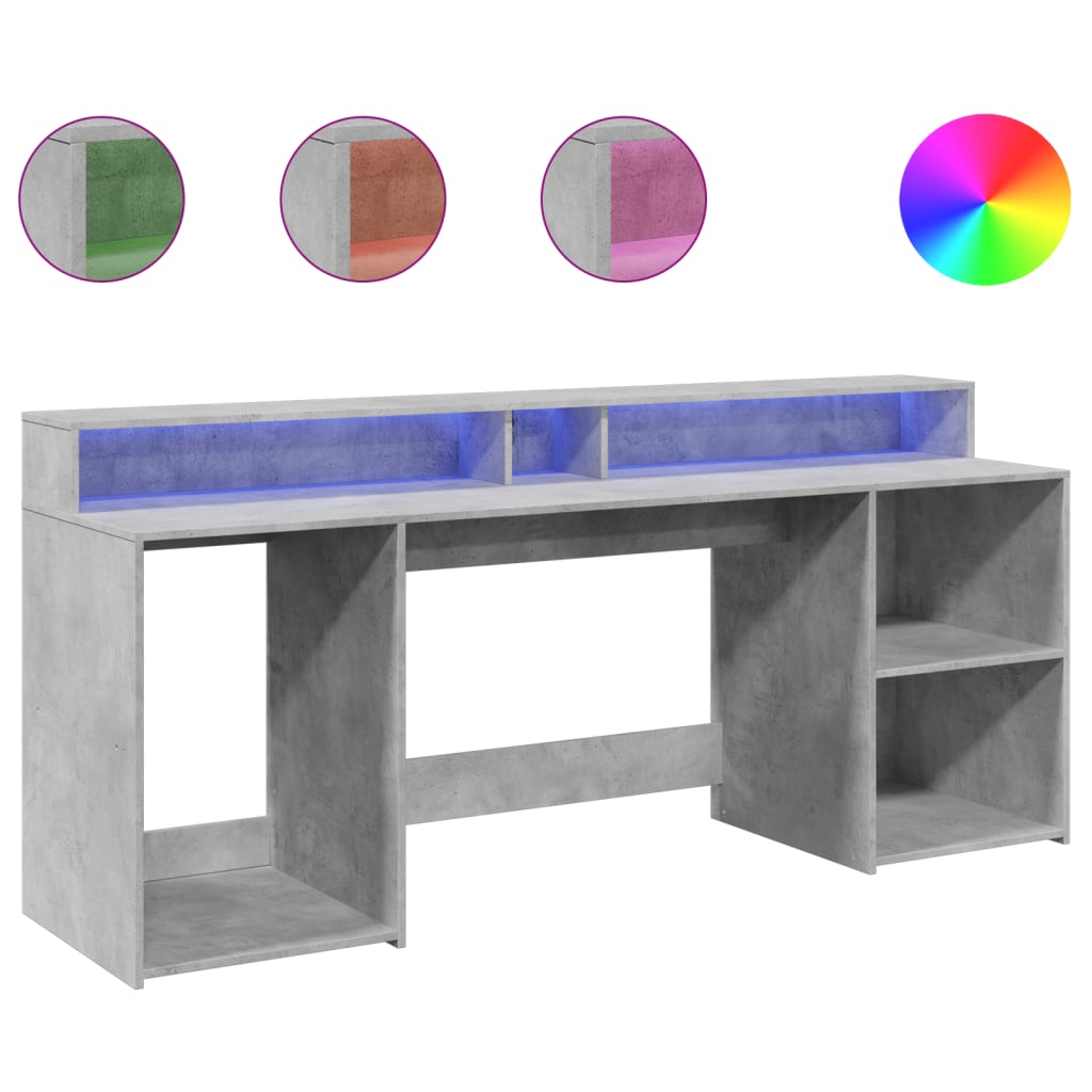 Concrete Grey Desk with LED Lights, 200x55x91 cm, Engineered Wood
