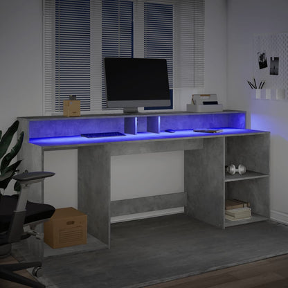 Concrete Grey Desk with LED Lights, 200x55x91 cm, Engineered Wood