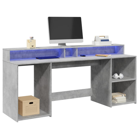 Concrete Grey Desk with LED Lights, 200x55x91 cm, Engineered Wood