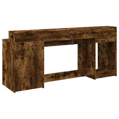 Smoked Oak Engineered Wood Desk with LED Lights, 200x55x91 cm