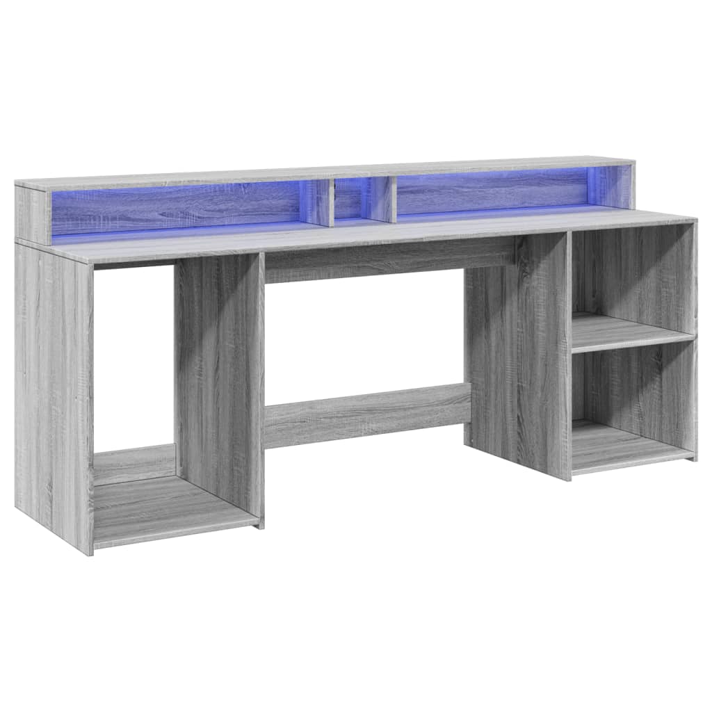 Grey Sonoma Engineered Wood Desk with LED Lights, 200x55x91 cm
