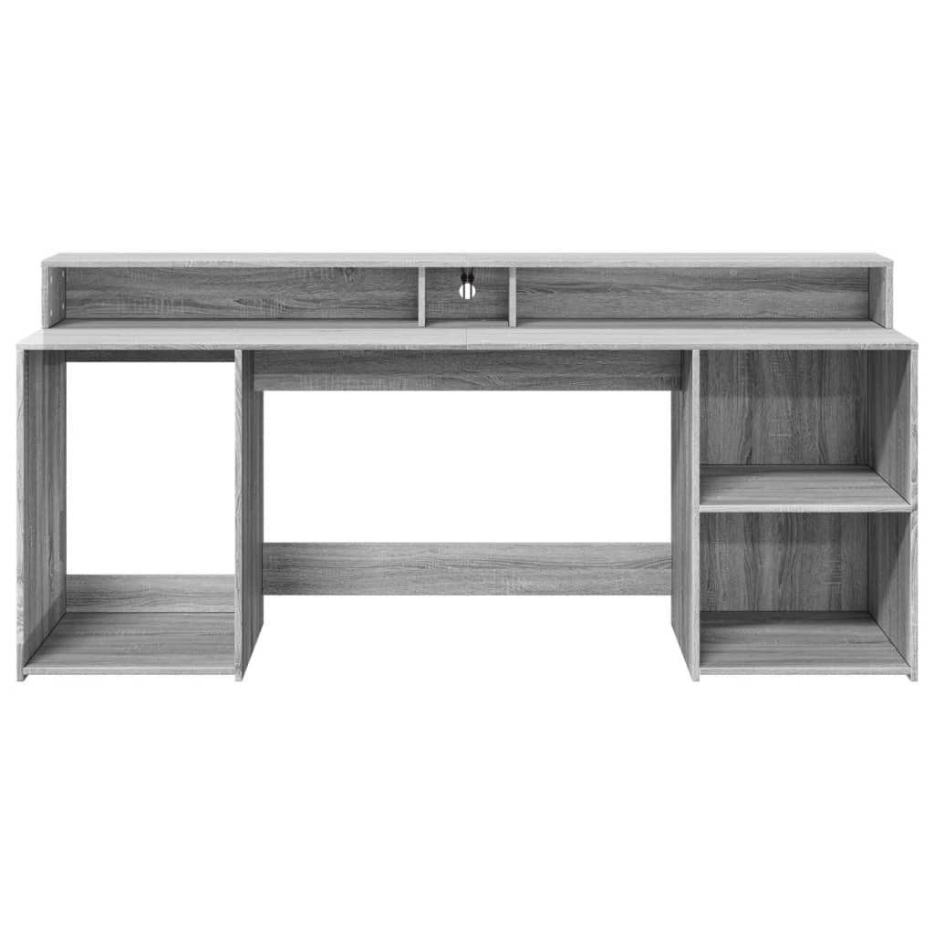 Grey Sonoma Engineered Wood Desk with LED Lights, 200x55x91 cm