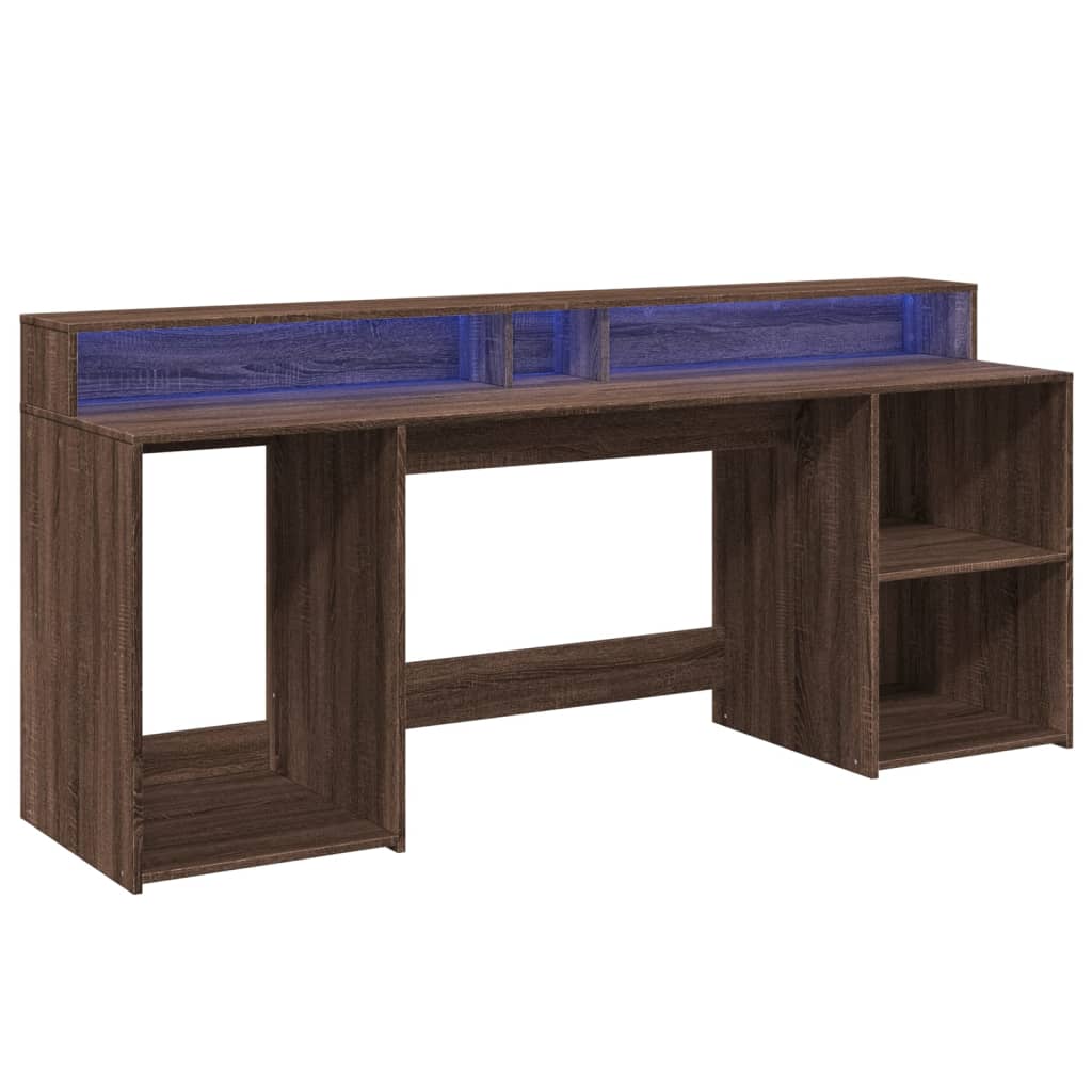 Brown Oak Desk with LED Lights, Engineered Wood, 200x55x91 cm