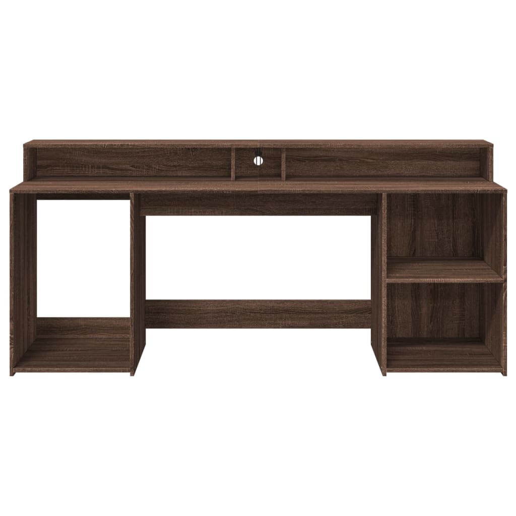 Brown Oak Desk with LED Lights, Engineered Wood, 200x55x91 cm