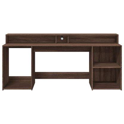 Brown Oak Desk with LED Lights, Engineered Wood, 200x55x91 cm