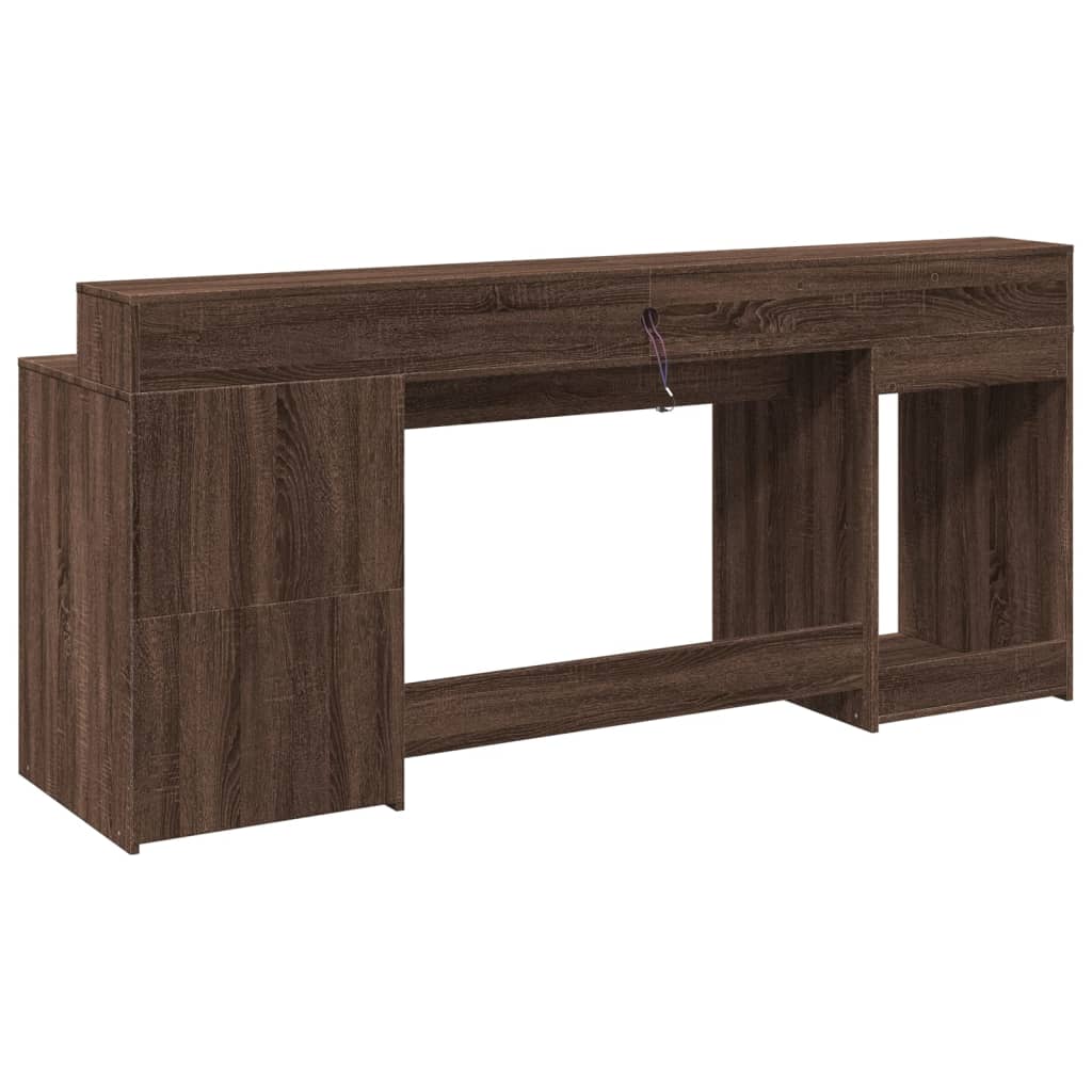 Brown Oak Desk with LED Lights, Engineered Wood, 200x55x91 cm